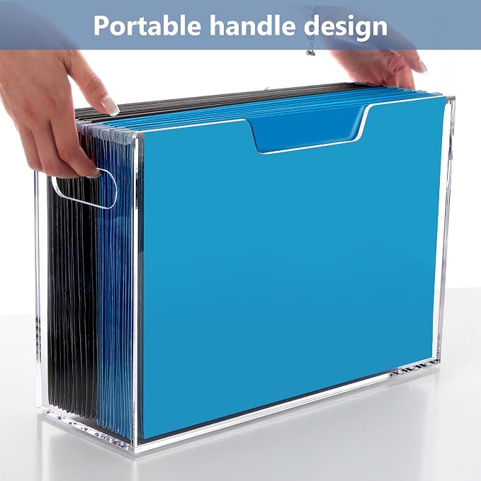 DINGHUO Legal Size File Organizer, Acrylic Protable Hanging File Organizer with Handles, Clear Storage File Folder Holder Filing Box Crate for Desk, School, Office Supplies - 1 Pack