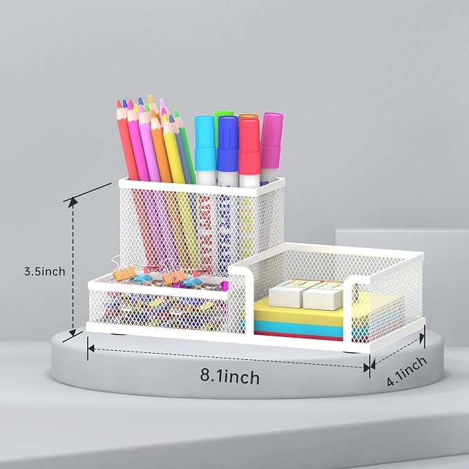 SUPEASY Pen Holder Desk Organizer, Office Supplies Pencil Holder with 3 Compartments, Desk Accessories and Workspace Organizers for Home School Classroom, White