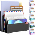 Mail Organizer Countertop, Small Desk File Organizer, Metal File Holder - Essential Workspace Organizers for Office Desk, Home Office (Black)