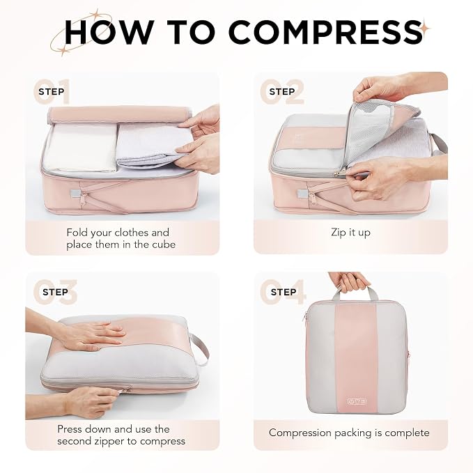 10 Set Compression Packing Cubes for Travel Gifts Mom Women,OlarHike Luggage Clothes Garment Bags for Travelers,Airplane/Cruise/Car Travel Essentials,Compressible Expandable Saver Space Bags(Beige)