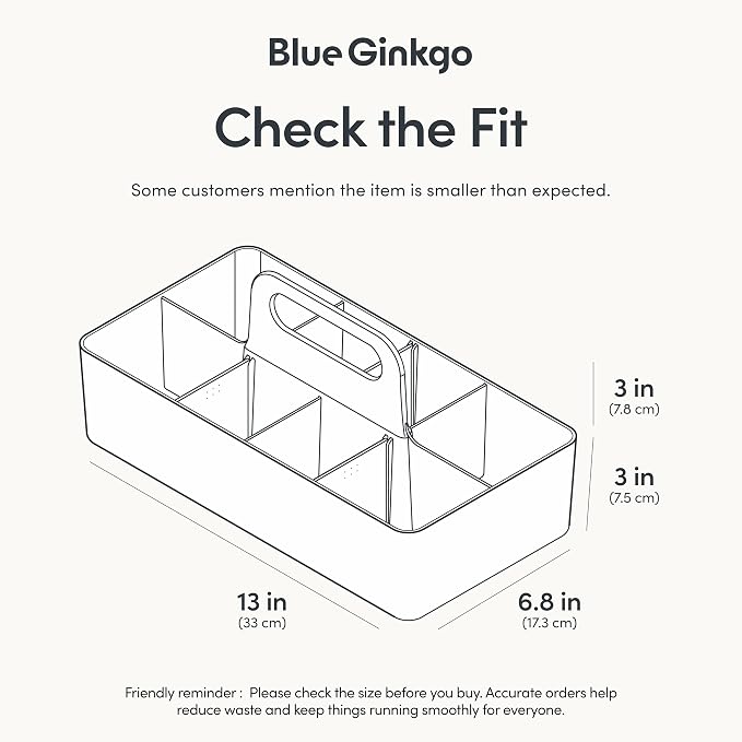 BLUE GINKGO Stackable Organizer Caddy – Korean-Made Portable Tote for Bathroom, Office, Crafts, or School Supplies (Long Rectangle, White)