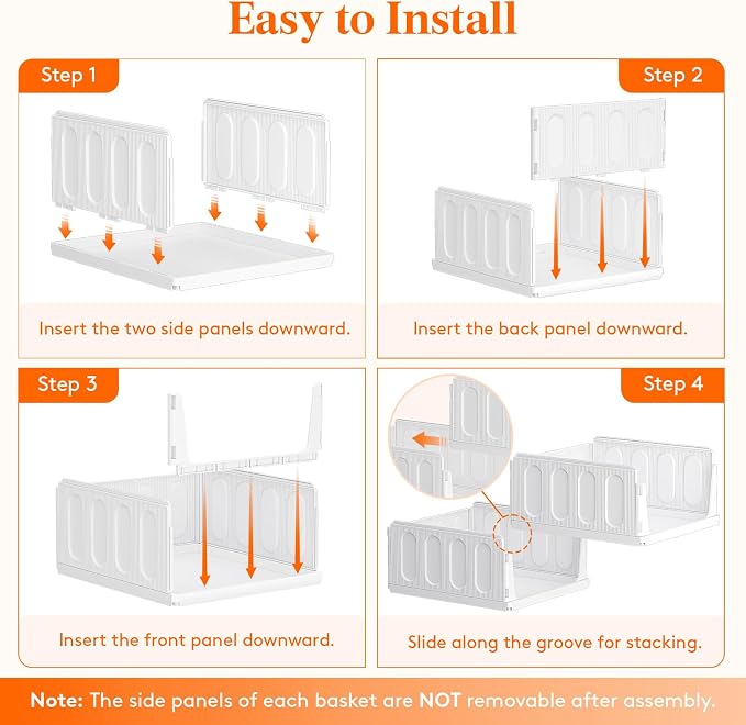 Lifewit 8 Pack Stackable Closet Storage Organizers for Clothes 14" Depth | Plastic Stacking Sweater Storage basket Bins for Wardrobe, Multifunctional Pants Organizer for RV, Pantry, Kitchen, Dorm