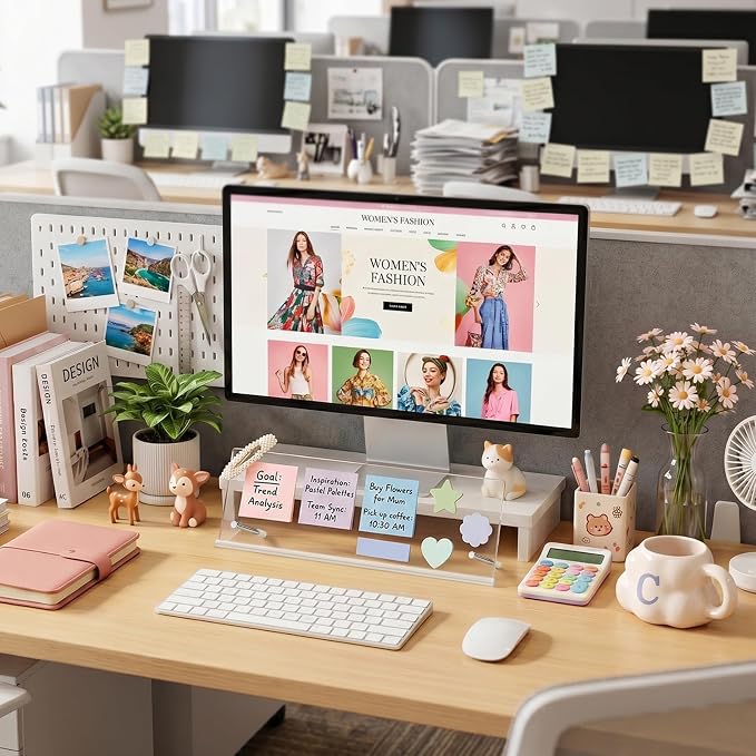 Monitor Memo Board Holder 14"x5", 2pcs Office Organization Memo Holders for Computer Sticky Note Holder, Space-Saving Under Monitor, Movable & Reusable, Screen Saver for Office & Home Desktop Decor
