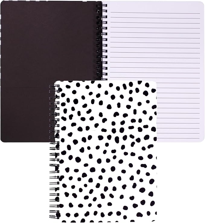 Steel Mill & Co Cute Mini Spiral Notebook, 8.25" x 6.25" Journal with Durable Hardcover and 160 Lined Pages, Black Dots