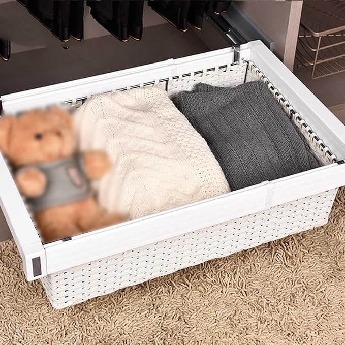 Pull Out Cabinet Storage Basket,Wardrobe Storage Organiser,Easy Pull Out Drawer Dividers for Closet,Stackable Detachable,for Kitchen Office Wardrobes Cupboard Storage(White,445mm x 446mm x 192mm)