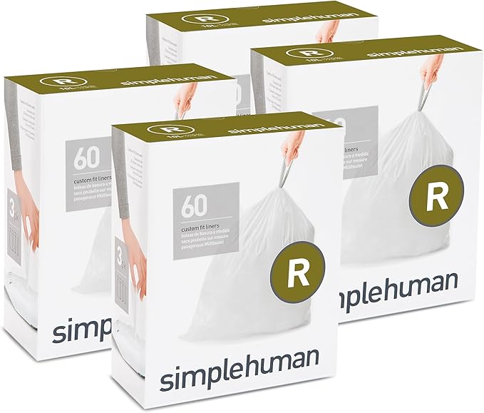 simplehuman Code R Custom Fit Drawstring Trash Bags, 10 Liter / 2.6 Gallon, 12 Refill Packs (240 Count)