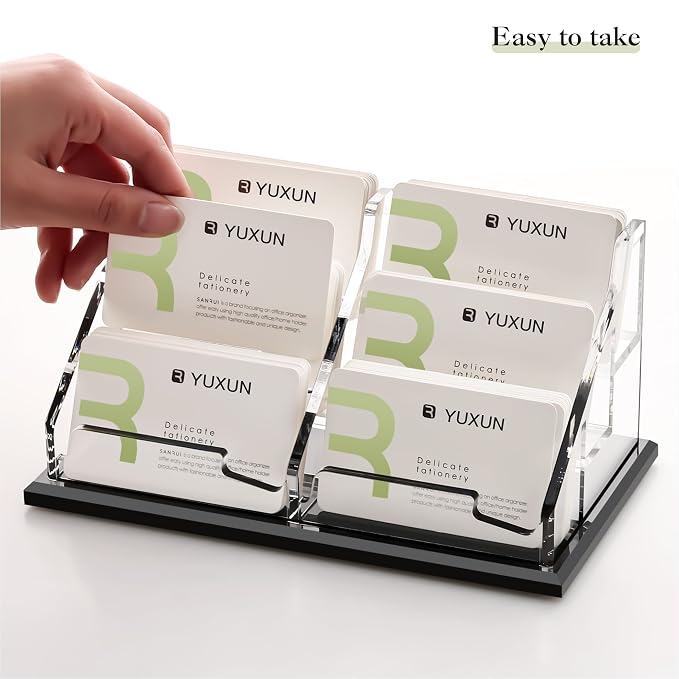 YUXUN Black Business Card Holder for Desk-3 Tier 6 Slot, Acrylic Business Card Holder for Women Men, Business Card Display Stand for Exhibition, Home, Office