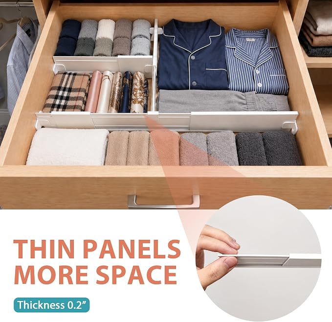 Adjustable Drawer Dividers for Small & Junk Drawers - Standard Kit | Double set + 2 extra panels; slim interlocking grid for vanity, desk & bathroom; 3D guide shows where pieces go; tool-free