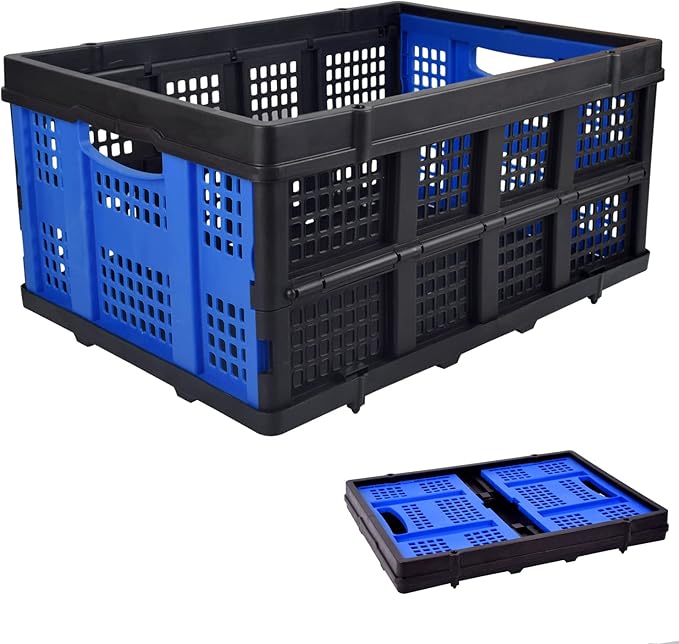 Collapsible Storage Crate 22L x 15W x 10.7H Inch - Foldable and Stackable Plastic Bin, 1.73 Cu Ft Folding Basket for Car Trailer Garage and Home – 1 Pack