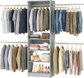 Homieasy Closet System, 4.5-11.5 Ft Expandable Closet Organizer with 5 Hanging Rods, Walk-in Wood Closet Organizer System with Storage Tower, Heavy Duty Garment Rack Wardrobe for Bedroom, Gray