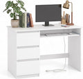 DREAMADE 42" Computer Desk with 3 Drawers and Keyboard Tray, White | Wood Study Desk with Storage, Built-in Charging Station & Slide Out Tray, Writing Table for Home Office Studyroom & Bedroom