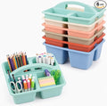 gisgfim 6 Pack Plastic Classroom Caddy with 4-Compartments Plastic Storage Caddies with Handle 4 Compartments Table Caddy Organizer Versatile Table Caddies for Classroom Office, Morandi Color