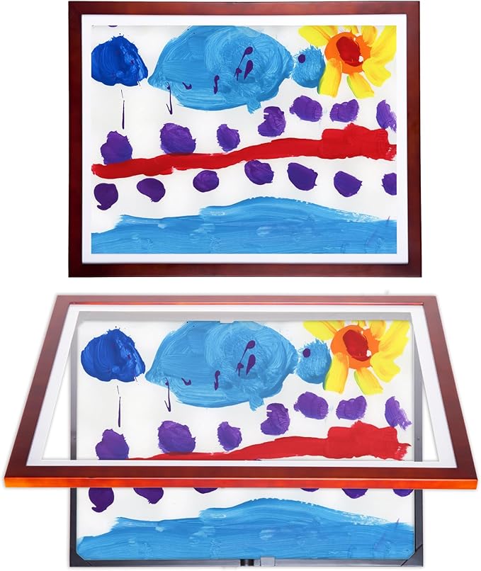 Dynamic Frames Li’l Davinci Front-Open 2-Pack Kids Art Frames, Wooden Frames for 18x24 Artwork, Prints & Certificates, Store up to 50 per Frame, 20.88 x 26.88 Outer Dimensions, Cherry