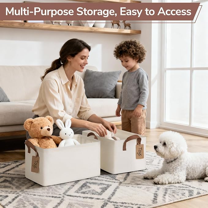 CHICVITA 4 Pack Storage Baskets for Shelves, Collapsible Fabric Closet Baskets for Organizing, Shelf Bins with Metal Frame, Clothes Towel Organizer for Closet, 14.8" x 10.3" x 8.3", Beige