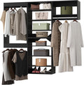 Modular Closet System, 72" Wide Closet Organizer System with Towers and Hanging, Wood Closet Tower Storage for Walk In Closets, Wall Mounted Wardrobe Organizer Kit System, Bedroom, Black