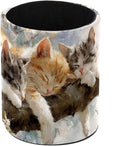 Leather Pen Holder for Desk, Sleeping Cat Pencil Cup Pen Organizer Makeup Brush Holder for Office Home Kids Countertop Desk Accessory Storage