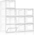 Freebat 10 Pack Closet Organizers and Storage,Clear Stackable Plastic Storage Bins with Lids Magnetic Doors,Clothes Organizers and Storage,Plastic Craft Containers for Wardrobe Kitchen Bathroom Office