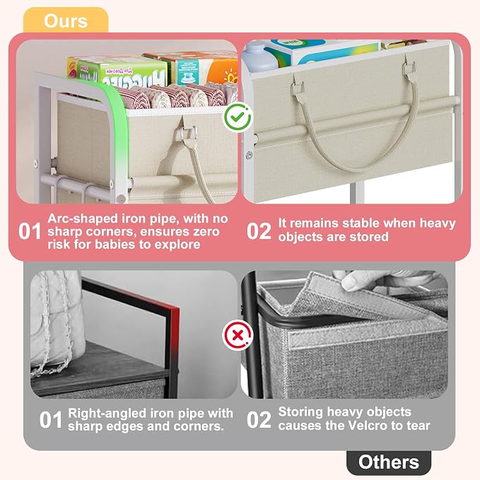 Cidaziya 2In1 Baby Diaper Caddy Organizer and Storage, 3 Tier Rolling Cart with Drawer, Detachable Dividers, Mobile Utility Cart Baby Dresser Clothes Organizer for Baby Essentials, Bedroom, Nursery