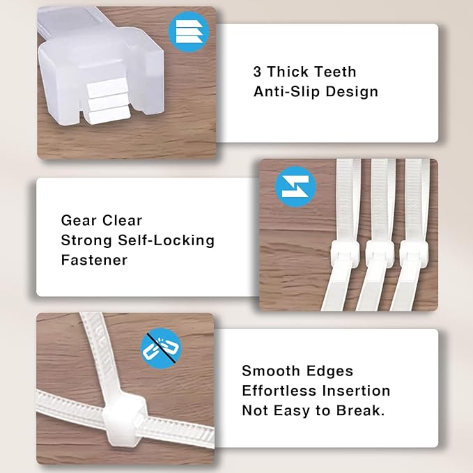 Zip Ties Assorted Sizes 4+6+8+12 Inch, 2000 Pack, White Cable Ties for Multi-Purpose, Nylon/Plastic Wire Ties for Home Improvement, Office & Outdoor Use (Clear-Colored Style).