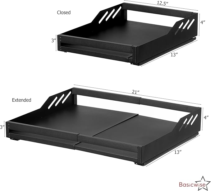 Basicwise Expandable Deep Drawer Organizer Adjustable Pull-Out Cabinet Storage Tray for Kitchen Organization Ideal for Cookware Dinnerware Food Containers Utensils Bakeware & Pantry Essentials, Medium