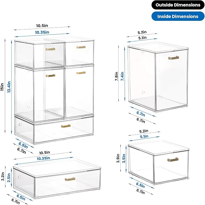 LALOBLUE Stackable Clear Acrylic Drawer Baby Bottle Makeup Organizer | Acrylic, Holds Baby Bottles, Makeup, Cosmetics, Stackable Clear Drawer Organizer, Cabinet and Pantry Organization Bins