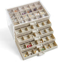YUFONG Earring Storage Box Organizer, Acrylic Jewelry Storage Box Holder 5 Drawers Transparent Jewelry Display Stand with 120 Small Compartments Gift Boxes for Women Girls (Beige)
