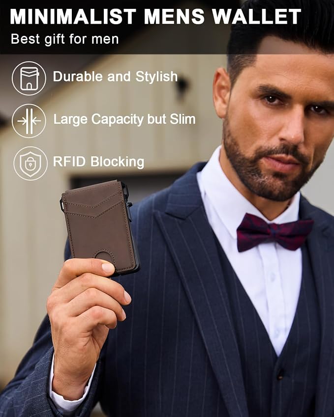 ZALVEX Wallet for Men, Mens Minimalist Wallet 9-13 Cards, Slim Compact Wallet with Money Clip & ID Window, RFID Blocking Smart Pop Up Card Wallet, Metal Aluminum Credit Card Holder Bifold Wallet | Money Clip & ID Window, Compact Smart Pop Up Card Walle...