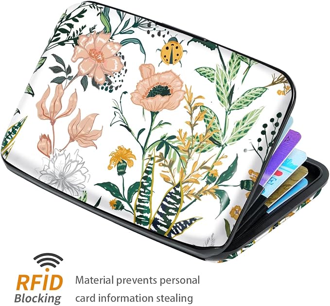 Coco Rossi Credit Card Holder RFID Aluminum Small Mini Wallet Women | Metal Wallet, Business Cards Holder, ID Case, Slim Sleeves, Womens Girls Gift, Carry Proof Wallets for Travel, White Flower