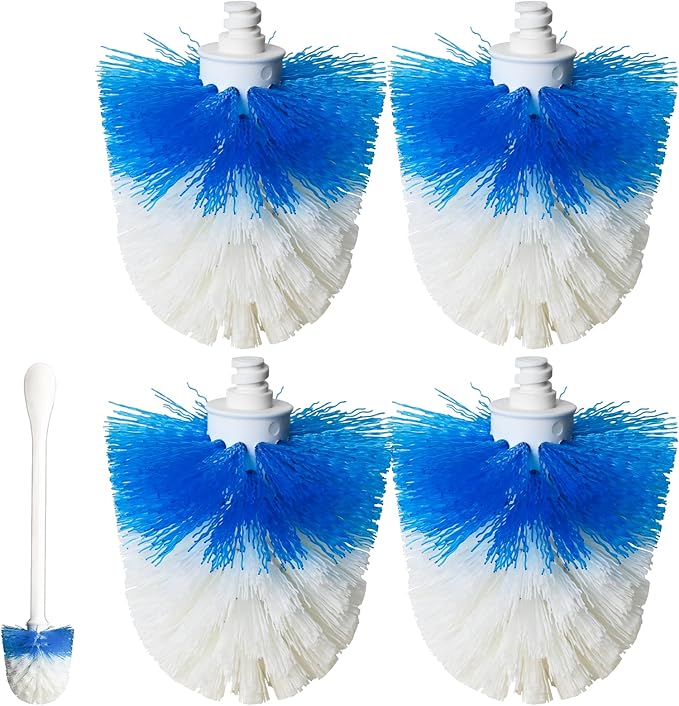 Toilet Brush Refills for OXO Toilet Brush Only 4 Pack Replacement Heads | Toilet Brush Replacement Head for Deep Bathroom Toilet Bowl Cleaning, Blue & White, Nylon & Plastic Material Bristles
