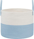 JMvicyroam 65L Extra Large Machine Washable Cotton Rope Blanket Basket | Collapsible laundry hamper, Reinforced handles, For blankets, pillows, toys and clothes, Living room and bedroom, White&Blue