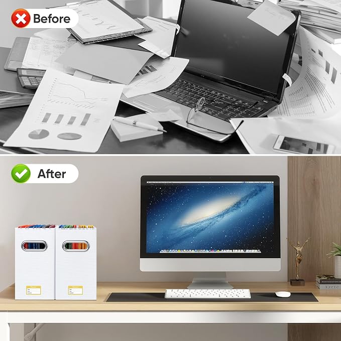 BALEINE File Organizer Box, Cardboard File Folder Organizer with Handle for Letter Size, Portable Collapsible Hanging Filing Box for Home Office Document Storage (1 Pack, White)
