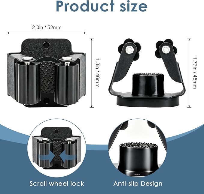 5Pcs Magnetic Broom Holder Wall Mount No-Drill | 12lbs Heavy Duty Magnetic Tool Holder, for garage, laundry, kitchen, RV, van broom and mop organizer wall hanging