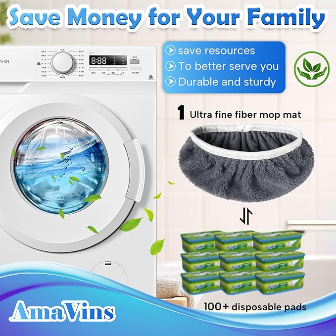 AmaVins 8 Pack Reusable Microfiber Mop Pads Compatible with Swiffer Sweeper Mop, Dry Sweeping Cloths & Wet Mopping Cloths, Washable Mop Pads for Surface/Hardwood Floor Cleaning (Mop is Not Included)