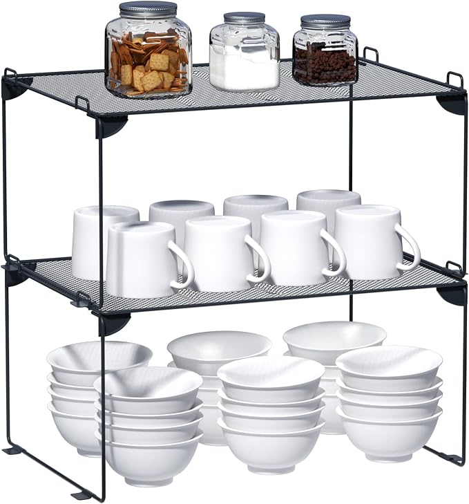 Neudeco Shelf Organizer, Gray, 2 Pack | Stackable, For Kitchen, For Closet, For Bathroom, Cabinet Shelves