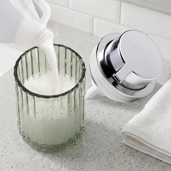 Foaming Soap Dispenser, Refill Hand Soap for Bathroom, 8OZ (Silver 2 Pack) | Glass Soap Dispenser With Plastic Pump, Foam Soap Dispenser for Countertop, Lotion, Dish Soap Dispenser, Bathroom Home Decor