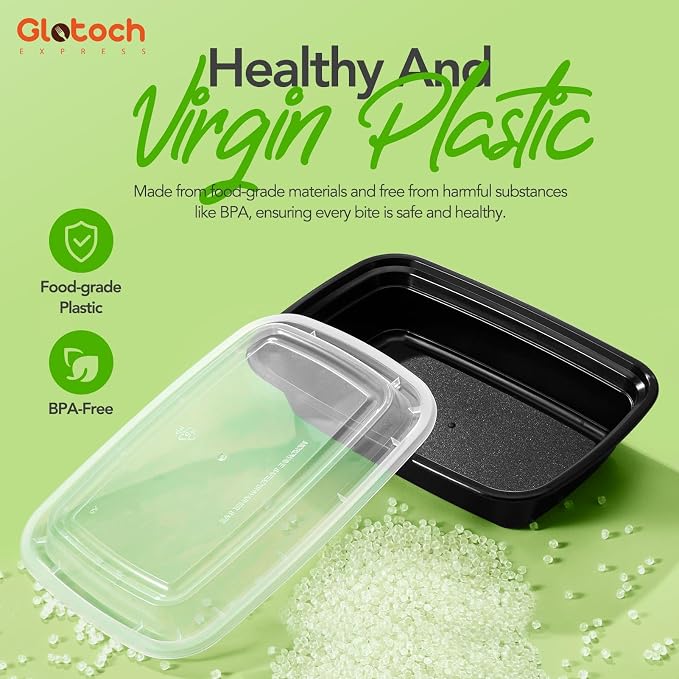 Meal Prep Containers 38oz-50 Pack (100-Piece) Reusable Large Food Storage Containers with Lids Microwave, Freezer, Dishwasher Safe - Leakproof & BPA Free Durable Plastic Bento Box for To Go Take Out