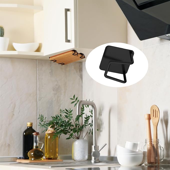 Aogigigio Under Cabinet Cutting Board Holder - 12 Pcs Pot Lid Organizer for Cabinet Rack Storage Stainless Steel Shelf Counter Chopping Board Holder (Black)