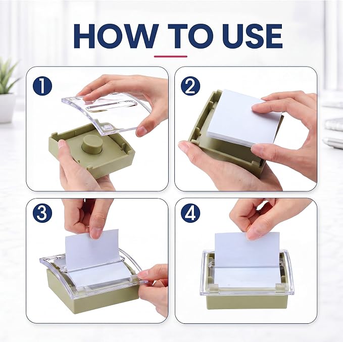 Junkin 1 Pcs Pop up Sticky Note Dispenser 3 x 3 Inch Sticky Note Holder with Transparent Top Colorful Base for School Office Home Store Desk Supplies (Olive Green)