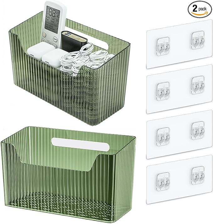 Lae Nuvole Adhesive Cabinet Door Organizer, 2 Pack Wall Shower Caddy, Green | 4 Adhesive Straps, No Drill Wall Mount, Renter Friendly, BPA-free stackable; Fits Bathroom, Kitchen, Apartment, Pantry, RVs