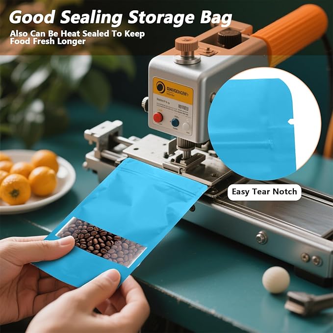 50PCS Foil Pouch Mylar Bags with Clear Window,ULIFESTAR Stand Up Sealable Bags with Tear Notches,Resealable for Food,Party Favors,Gift Packaging and Small Business(18 * 26cm/7.09 * 10.24",Blue)