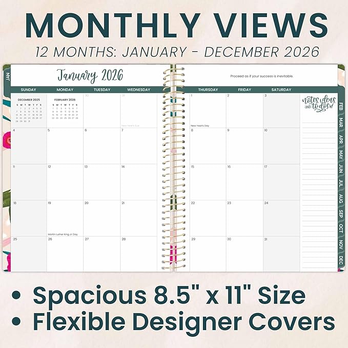 bloom daily planners 2026 Planner (January to December) - 8.5” x 11” Weekly & Monthly Dated Agenda Organizer Book with Stickers & Tabs - Flexible Soft Cover - Pink Poppies