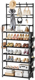 OYREL Shoe Rack 7 Tier Shoe Organizer Storage 21-28 Pairs | Closet Shoes Rack for Front Door Entrance Shoe Rack Organizer with Hooks Side Pocket Entryway Large Capacity Shoe Shelf Tower