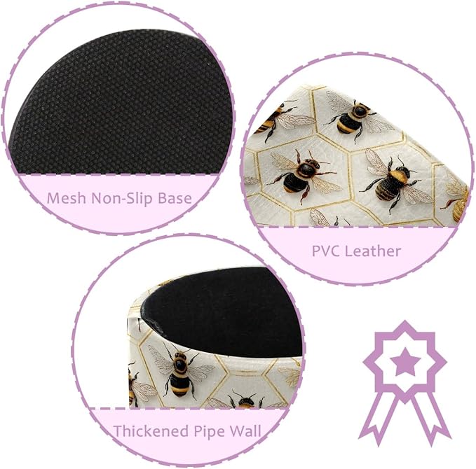 Leather Pen Holder for Desk, Honeycomb Bees Pencil Cup Pen Organizer Makeup Brush Holder for Office Home Kids Countertop Desk Accessory Storage
