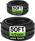 Wire Loom 1/4", 1/2 Inch x 50 FT, Split Wire Loom Tubing Wire Conduit, Cable Sleeves Bulk Flexible Electrical Conduit Protective kit – Black