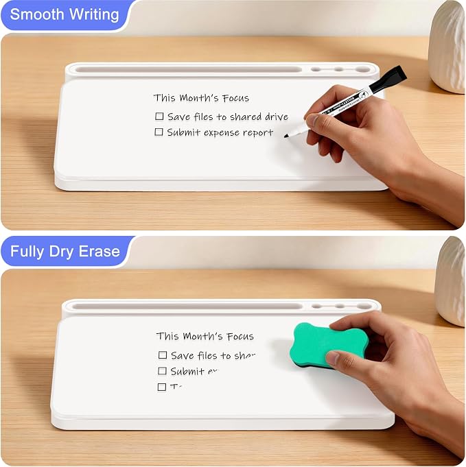 Small Desktop Glass Whiteboard with Storage, Desk Dry Erase White Board | Computer Keyboard Stand, Office Desk Organizers and Accessories with Drawer, To Do Memo Notepad, Home School Supplies
