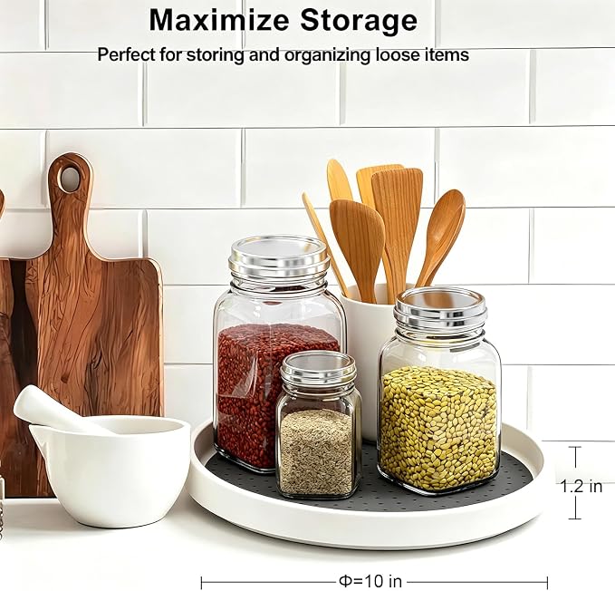 Lazy Susan Turntable Organizer 4 Pack - 10 Inch 360° Rotating Trays for Kitchen Cabinet, Pantry, Countertop, Fridge - Non-Skid Spice Rack Storage for Bathroom, Vanity, Makeup