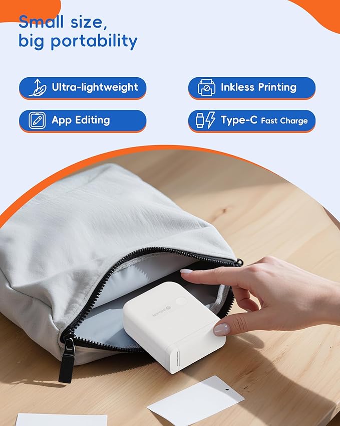 D110 Label Maker Machine with Tape, Bluetooth Mini Label Maker with Various Templates, Wireless Portable Small Label Printer for Home, Office, School, White