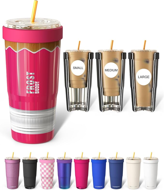 Frost Buddy Togo Buddy 30 oz Stainless Steel Vacuum Insulated Tumbler To Go Coffee Cup – Iced Coffee Cups, Iced Coffee Sleeve, Travel Mug, Thermal Cup for Hot & Cold Drinks, Dunkin Cup (Pink Pencil)