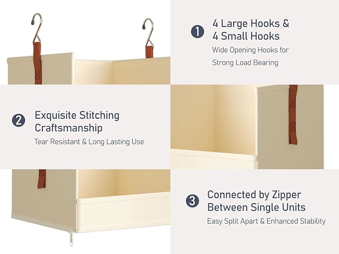 DIMJ Hanging Closet Organizer - 3-Tier Modular Hanging Shelves with Zippers Hooks, Collapsible Baskets for RV, Dorm, Small Spaces, Fabric Storage Bins for Clothes, Handbags
