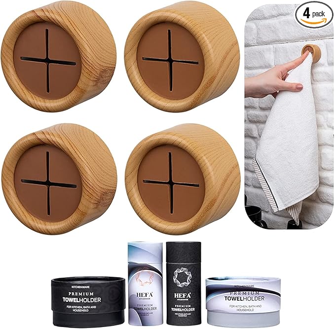 HEFA Self Adhesive Dish Towel Holder Hooks, No Drill Organizer for Cabinet Door, Sink Area or Bathroom, Space Saving Design, 4 Pack